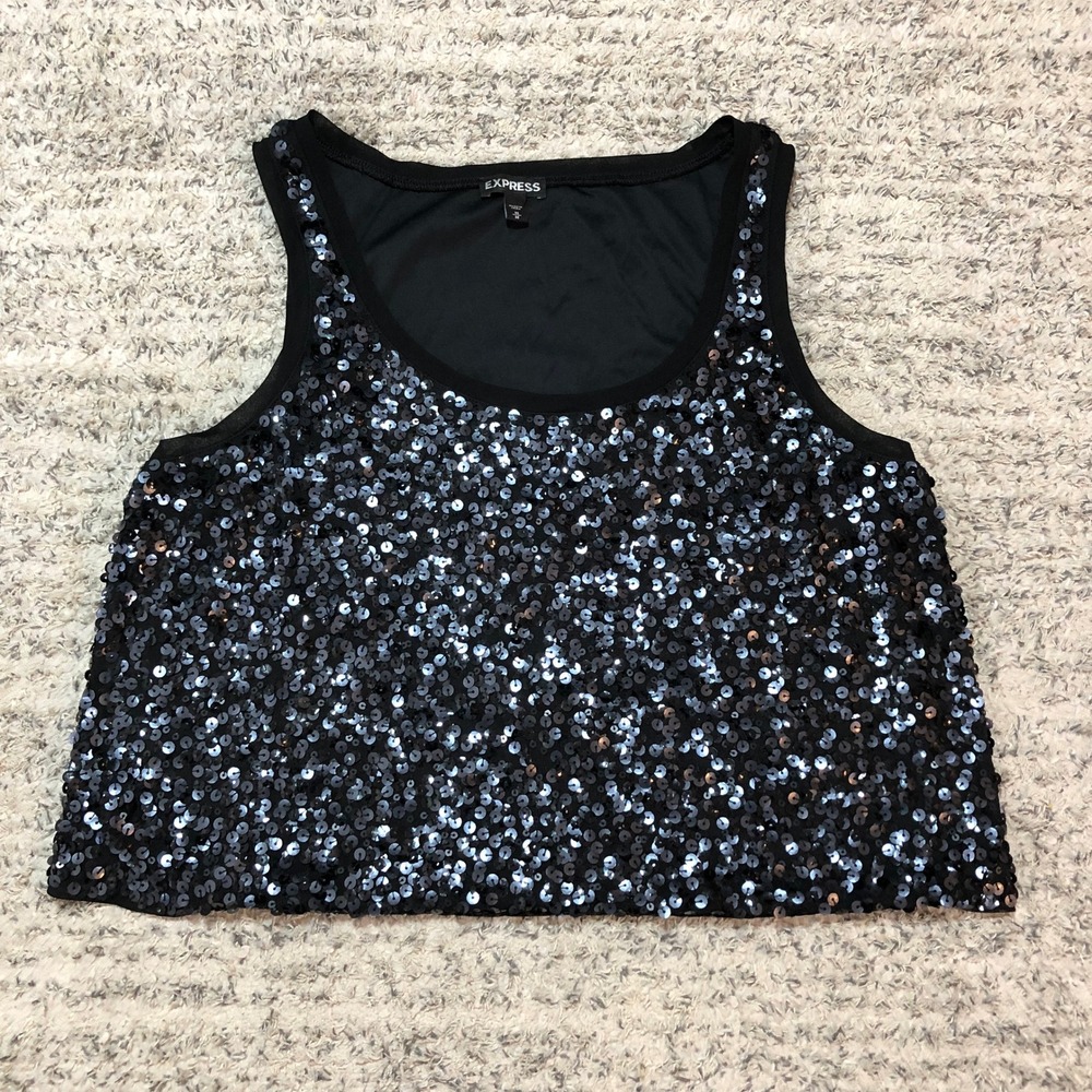 Express Sequin Tank Top Women's‎ Medium Sleeveless Party Sparkle Blouse Black